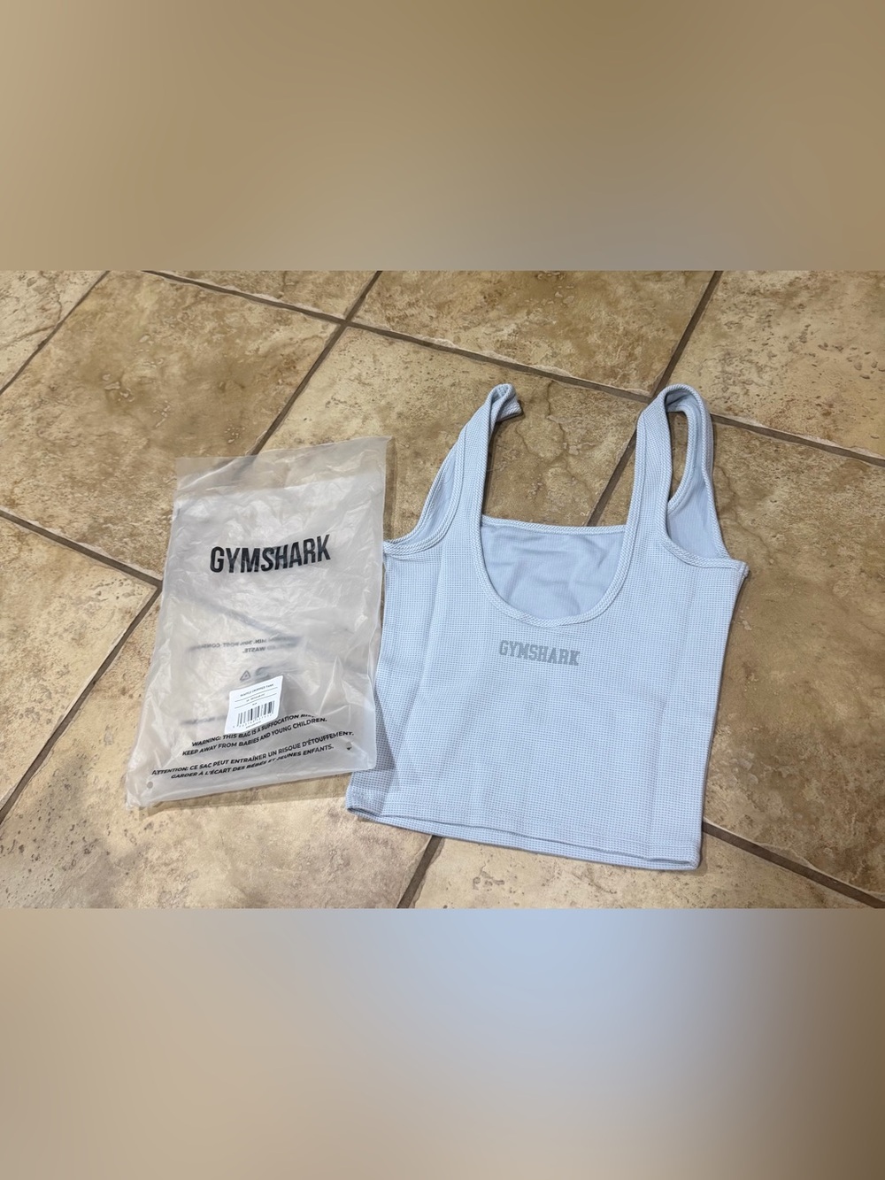 Gymshark Waffle Cropped Tank Womens XS Blue Regular Fit Scoop Neck NWT